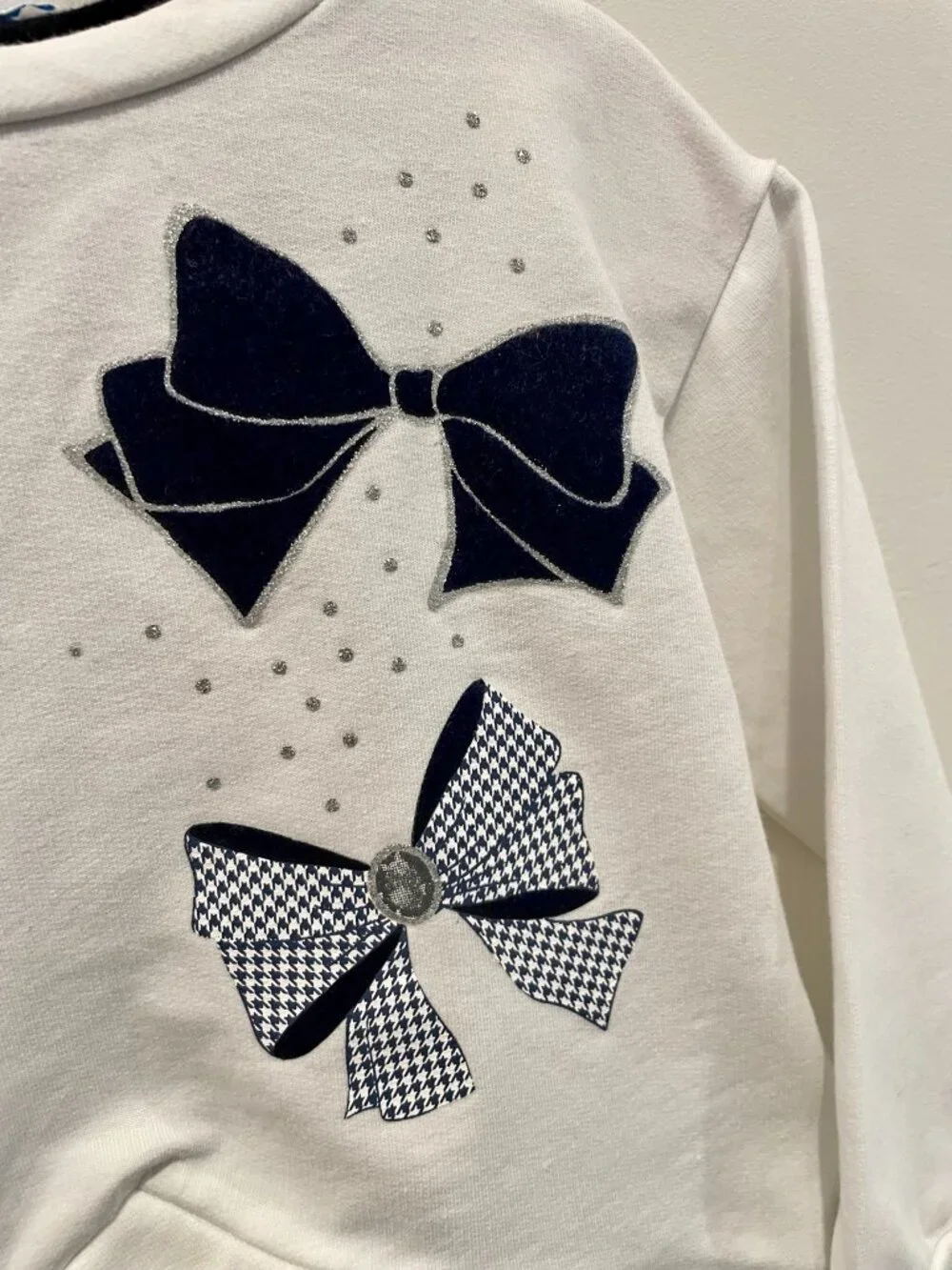 Mayoral Off-White & Navy Blue Bow Sweatshirt Dress Set - Sz 2.